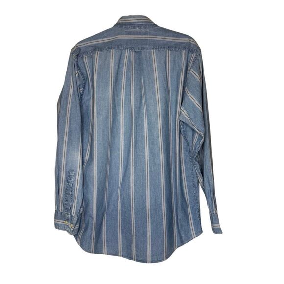 Vtg Ralph Lauren Chaps Lt Denim Blue & Red Striped Button Up Shirt SzXL Slouchy - Picture 4 of 14